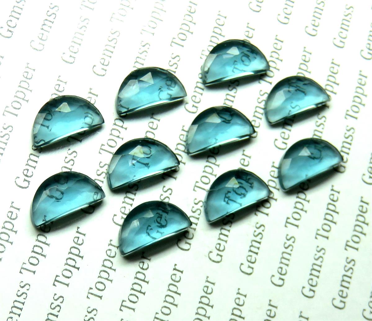 London Blue Topaz 6x12 mm D Shape Rose Cut